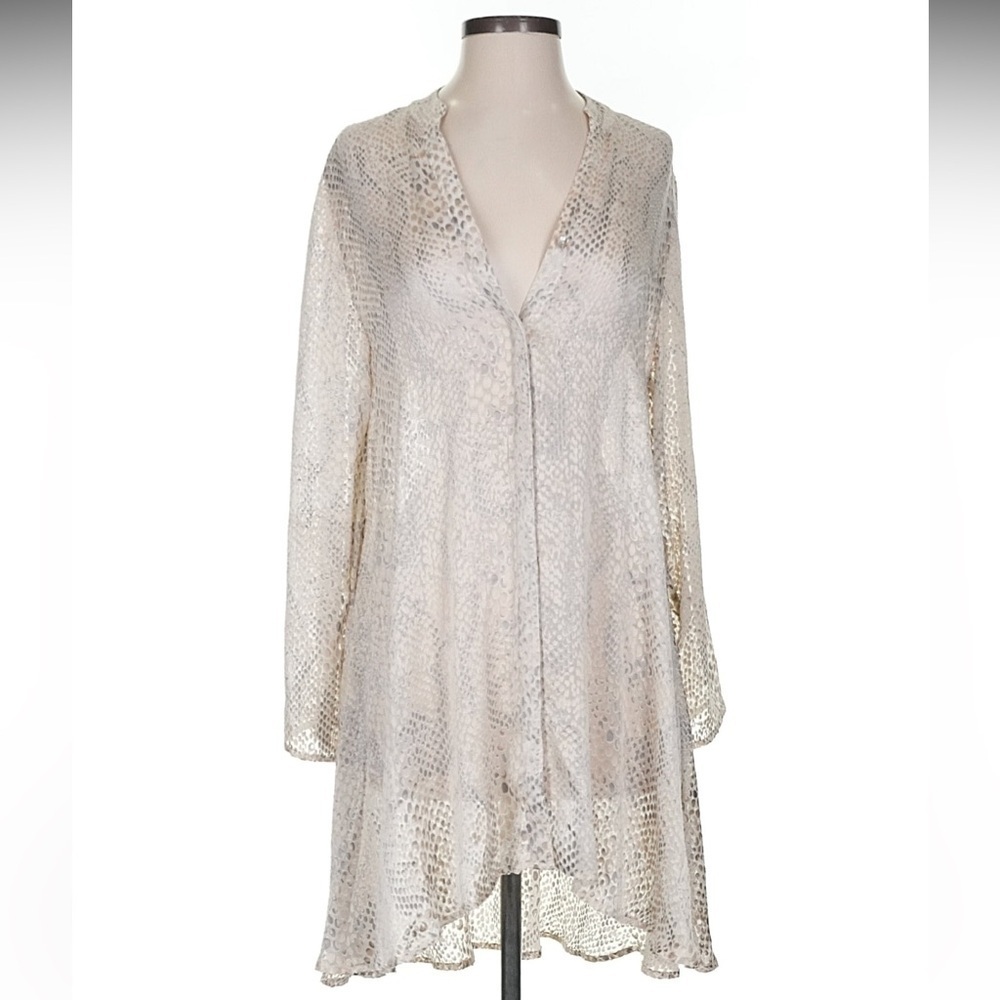 Soft Surroundings Textured Cream and Gray Tunic Blouse - Size Small - Boho-Chic
